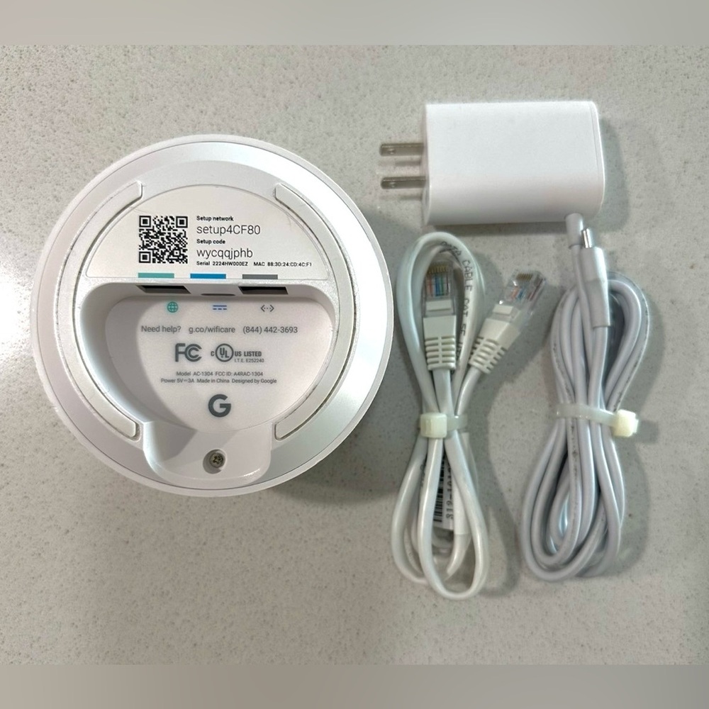Google AC-1304 White WiFi Mesh Router with Cables.